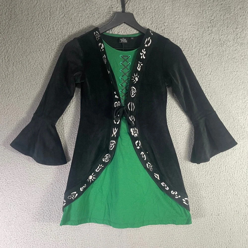 Disney Hocus Pocus Winifred Sanderson Girls 10 12 Costume Dress Green Black Cape